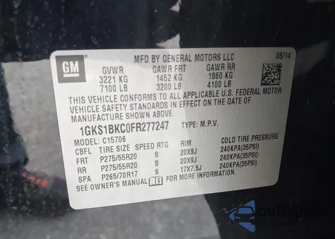 2015 GMC Yukon Slt from USA, damaged, VIN 1GKS1BKC0FR277247